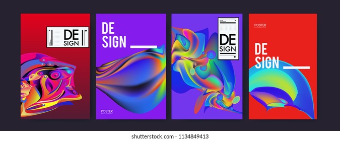 Abstract colorful liquid and curvy colors background for poster design. Blue, yellow, red, orange, pink and green. Vector banner poster template in Eps10.