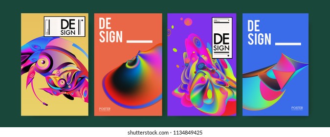 Abstract colorful liquid and curvy colors background for poster design. Blue, yellow, red, orange, pink and green. Vector banner poster template in Eps10.
