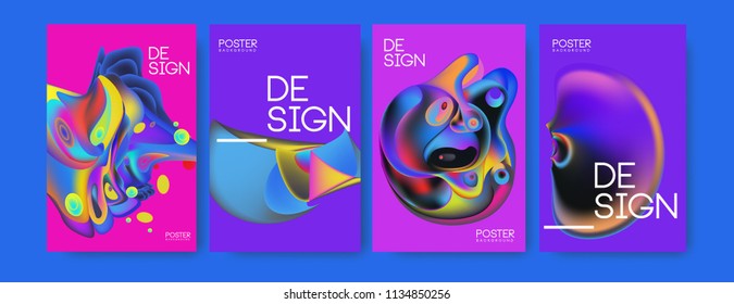 Abstract colorful liquid and curvy colors background for poster design. Blue, yellow, red, orange, pink and green. Vector banner poster template in Eps10.