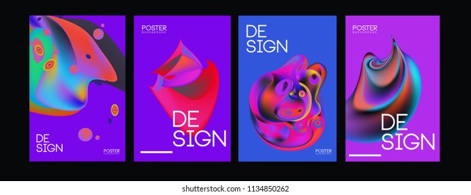 Abstract colorful liquid and curvy colors background for poster design. Blue, yellow, red, orange, pink and green. Vector banner poster template in Eps10.