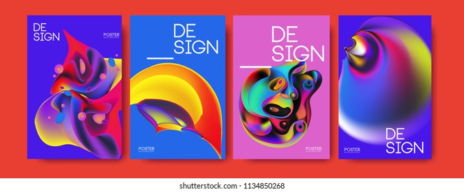 Abstract colorful liquid and curvy colors background for poster design. Blue, yellow, red, orange, pink and green. Vector banner poster template in Eps10.