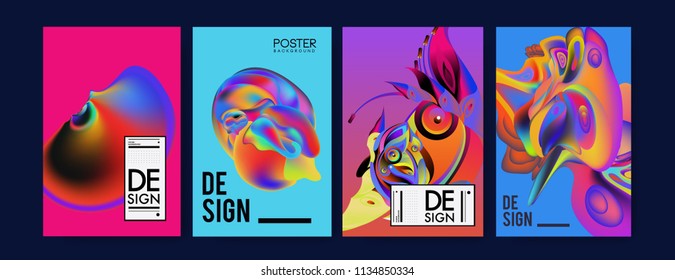 Abstract colorful liquid and curvy colors background for poster design. Blue, yellow, red, orange, pink and green. Vector banner poster template in Eps10.