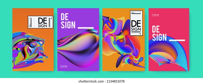 Abstract colorful liquid and curvy colors background for poster design. Blue, yellow, red, orange, pink and green. Vector banner poster template in Eps10.