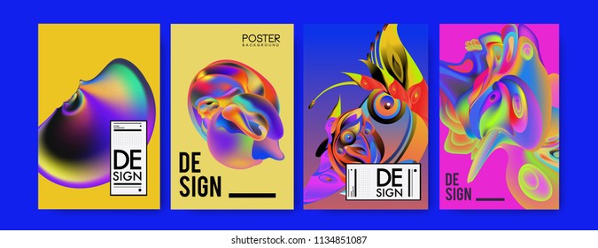 Abstract colorful liquid and curvy colors background for poster design. Blue, yellow, red, orange, pink and green. Vector banner poster template in Eps10.