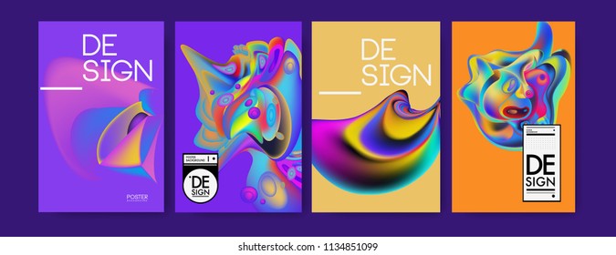 Abstract colorful liquid and curvy colors background for poster design. Blue, yellow, red, orange, pink and green. Vector banner poster template in Eps10.