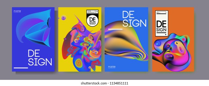 Abstract colorful liquid and curvy colors background for poster design. Blue, yellow, red, orange, pink and green. Vector banner poster template in Eps10.