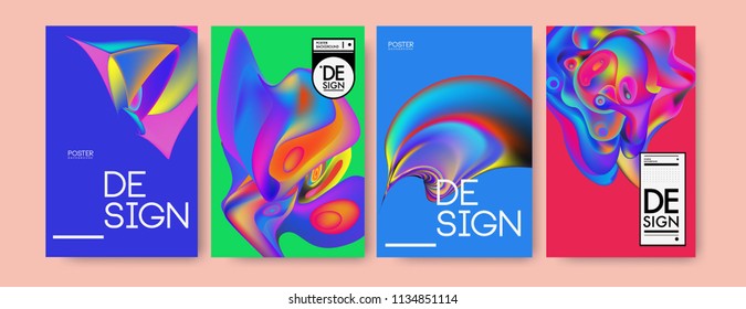 Abstract colorful liquid and curvy colors background for poster design. Blue, yellow, red, orange, pink and green. Vector banner poster template in Eps10.