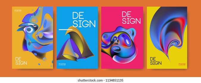 Abstract colorful liquid and curvy colors background for poster design. Blue, yellow, red, orange, pink and green. Vector banner poster template in Eps10.