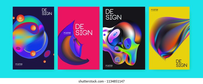 Abstract colorful liquid and curvy colors background for poster design. Blue, yellow, red, orange, pink and green. Vector banner poster template in Eps10.