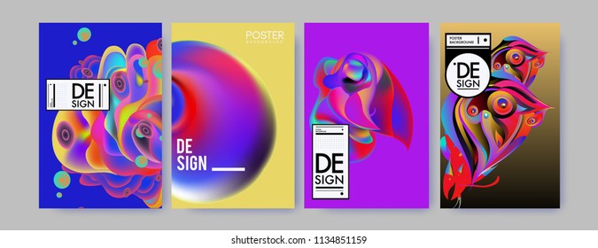 Abstract colorful liquid and curvy colors background for poster design. Blue, yellow, red, orange, pink and green. Vector banner poster template in Eps10.