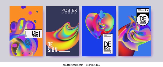 Abstract colorful liquid and curvy colors background for poster design. Blue, yellow, red, orange, pink and green. Vector banner poster template in Eps10.