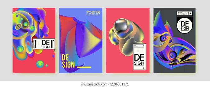 Abstract colorful liquid and curvy colors background for poster design. Blue, yellow, red, orange, pink and green. Vector banner poster template in Eps10.