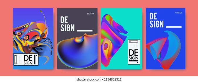 Abstract colorful liquid and curvy colors background for poster design. Blue, yellow, red, orange, pink and green. Vector banner poster template in Eps10.