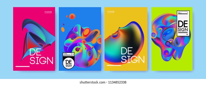 Abstract colorful liquid and curvy colors background for poster design. Blue, yellow, red, orange, pink and green. Vector banner poster template in Eps10.