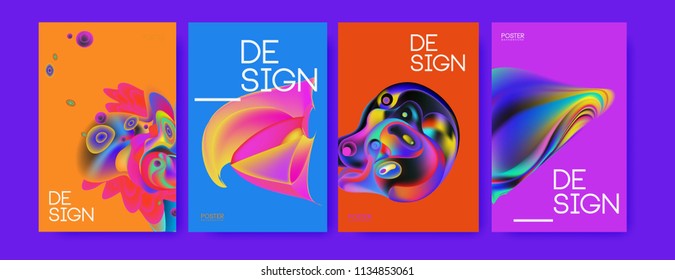 Abstract colorful liquid and curvy colors background for poster design. Blue, yellow, red, orange, pink and green. Vector banner poster template in Eps10.