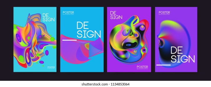 Abstract colorful liquid and curvy colors background for poster design. Blue, yellow, red, orange, pink and green. Vector banner poster template in Eps10.
