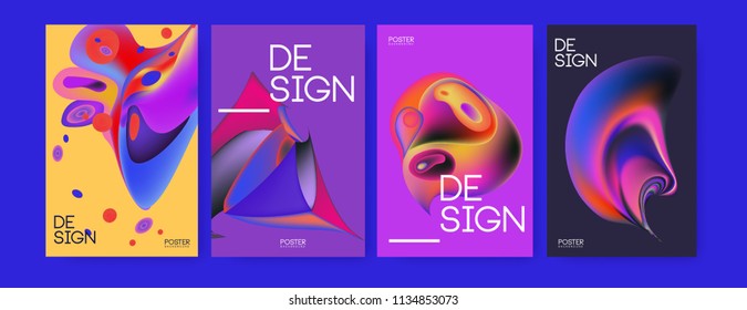 Abstract colorful liquid and curvy colors background for poster design. Blue, yellow, red, orange, pink and green. Vector banner poster template in Eps10.