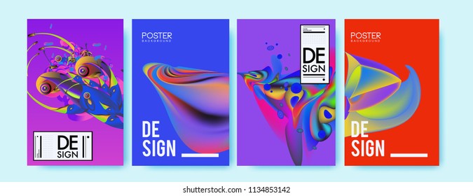Abstract colorful liquid and curvy colors background for poster design. Blue, yellow, red, orange, pink and green. Vector banner poster template in Eps10.
