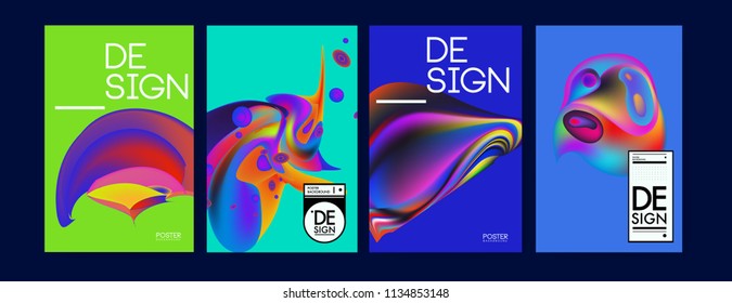 Abstract colorful liquid and curvy colors background for poster design. Blue, yellow, red, orange, pink and green. Vector banner poster template in Eps10.