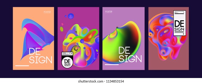 Abstract colorful liquid and curvy colors background for poster design. Blue, yellow, red, orange, pink and green. Vector banner poster template in Eps10.
