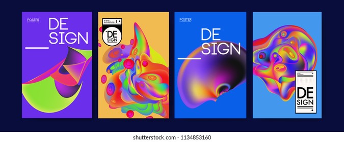 Abstract colorful liquid and curvy colors background for poster design. Blue, yellow, red, orange, pink and green. Vector banner poster template in Eps10.