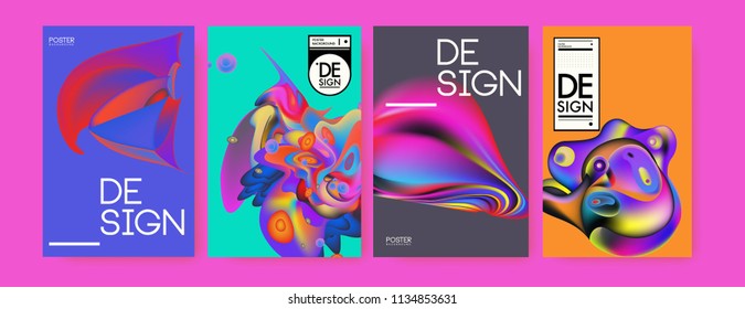Abstract colorful liquid and curvy colors background for poster design. Blue, yellow, red, orange, pink and green. Vector banner poster template in Eps10.