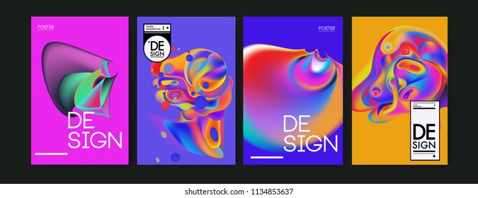 Abstract colorful liquid and curvy colors background for poster design. Blue, yellow, red, orange, pink and green. Vector banner poster template in Eps10.