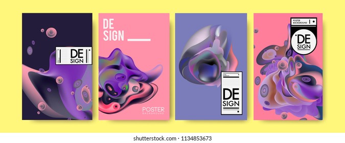 Abstract colorful liquid and curvy colors background for poster design. Blue, yellow, red, orange, pink and green. Vector banner poster template in Eps10.