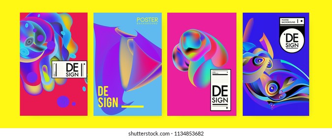 Abstract colorful liquid and curvy colors background for poster design. Blue, yellow, red, orange, pink and green. Vector banner poster template in Eps10.
