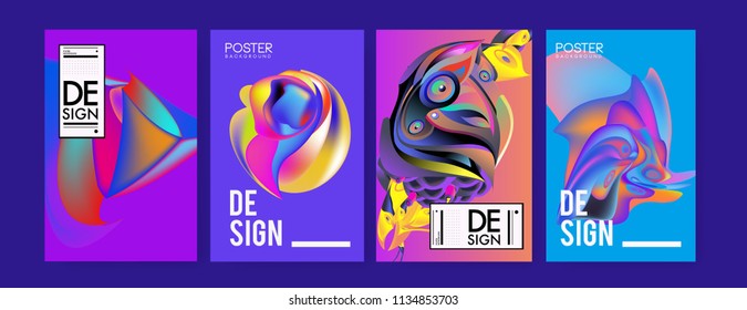 Abstract colorful liquid and curvy colors background for poster design. Blue, yellow, red, orange, pink and green. Vector banner poster template in Eps10.