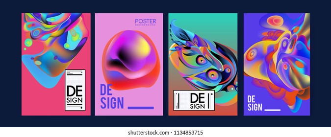 Abstract colorful liquid and curvy colors background for poster design. Blue, yellow, red, orange, pink and green. Vector banner poster template in Eps10.