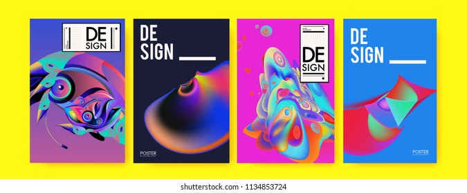 Abstract colorful liquid and curvy colors background for poster design. Blue, yellow, red, orange, pink and green. Vector banner poster template in Eps10.