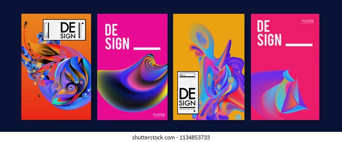 Abstract colorful liquid and curvy colors background for poster design. Blue, yellow, red, orange, pink and green. Vector banner poster template in Eps10.