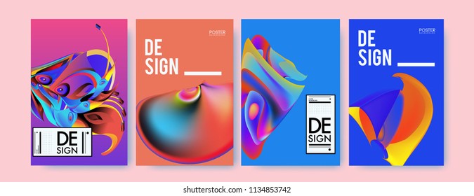 Abstract colorful liquid and curvy colors background for poster design. Blue, yellow, red, orange, pink and green. Vector banner poster template in Eps10.