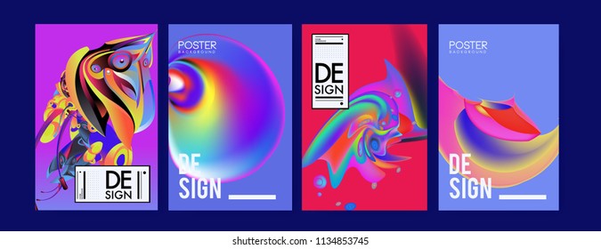 Abstract colorful liquid and curvy colors background for poster design. Blue, yellow, red, orange, pink and green. Vector banner poster template in Eps10.