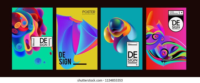 Abstract colorful liquid and curvy colors background for poster design. Blue, yellow, red, orange, pink and green. Vector banner poster template in Eps10.