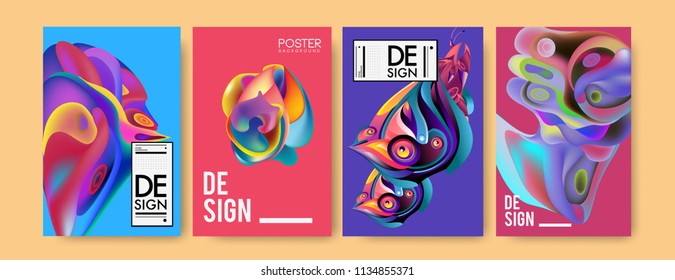 Abstract colorful liquid and curvy colors background for poster design. Blue, yellow, red, orange, pink and green. Vector banner poster template in Eps10.