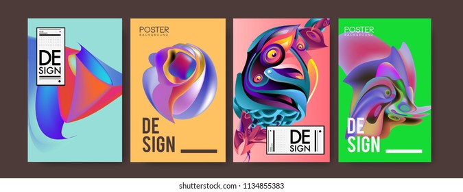 Abstract colorful liquid and curvy colors background for poster design. Blue, yellow, red, orange, pink and green. Vector banner poster template in Eps10.