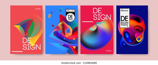 Abstract colorful liquid and curvy colors background for poster design. Blue, yellow, red, orange, pink and green. Vector banner poster template in Eps10.