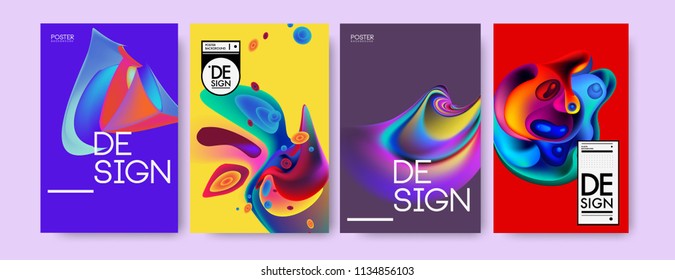 Abstract colorful liquid and curvy colors background for poster design. Blue, yellow, red, orange, pink and green. Vector banner poster template in Eps10.