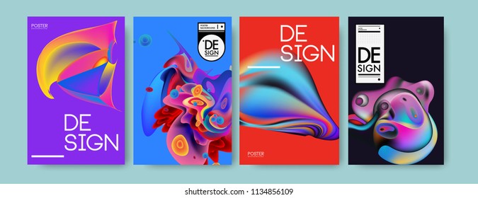 Abstract colorful liquid and curvy colors background for poster design. Blue, yellow, red, orange, pink and green. Vector banner poster template in Eps10.