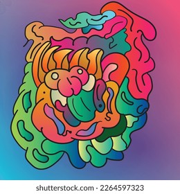 Abstract Colorful liquid and curvy covers set. Bubble shapes cartoon character composition. Trendy retro toys design.
