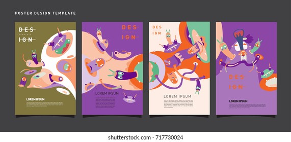 Abstract  Colorful liquid and curvy covers set. Bubble shapes cartoon character composition. Trendy retro toys design. 