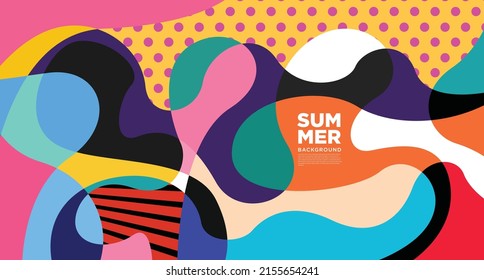 Abstract colorful liquid and curvy geometric summer background for banner