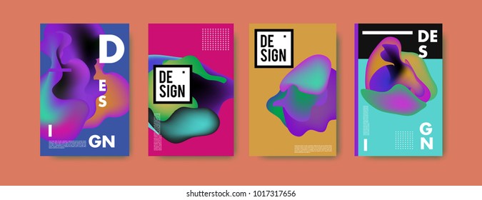 Abstract colorful liquid and fluid colors background for poster design. Blue, yellow, red, orange, pink and green. Vector banner poster template in Eps10.