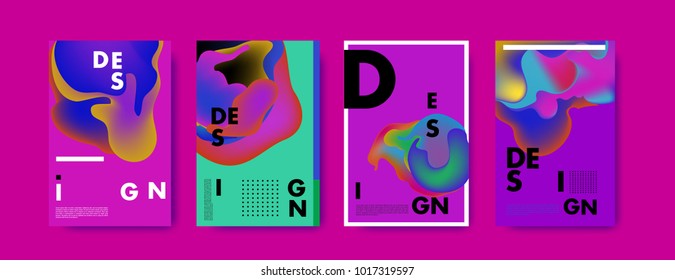 Abstract colorful liquid and fluid colors background for poster design. Blue, yellow, red, orange, pink and green. Vector banner poster template in Eps10.