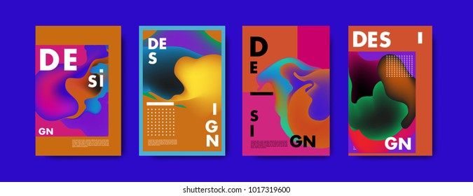 Abstract colorful liquid and fluid colors background for poster design. Blue, yellow, red, orange, pink and green. Vector banner poster template in Eps10.