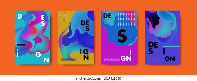 Abstract colorful liquid and fluid colors background for poster design. Blue, yellow, red, orange, pink and green. Vector banner poster template in Eps10.