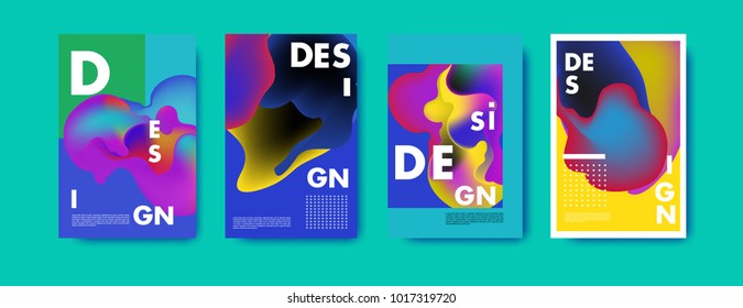 Abstract colorful liquid and fluid colors background for poster design. Blue, yellow, red, orange, pink and green. Vector banner poster template in Eps10.