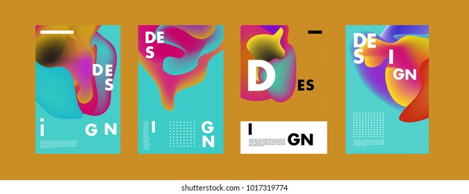 Abstract colorful liquid and fluid colors background for poster design. Blue, yellow, red, orange, pink and green. Vector banner poster template in Eps10.